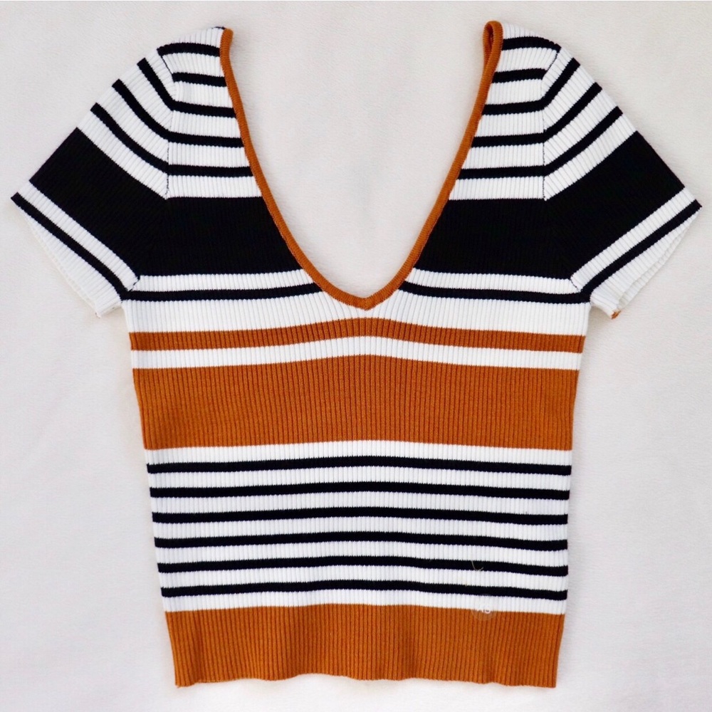 Pacsun (K&K) orange and black striped v-neck top